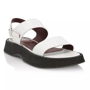 Staud White Platform Sandals Size 40 Chic Feminine Edgy Embossed Leather Strappy